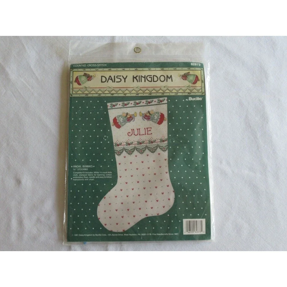 Daisy Kingdom Cross Stitch Kit Angel Bunnies Christmas Stocking #82873  Bucilla